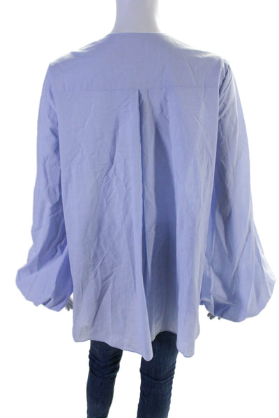 Michelle Farmer Womens Cotton Blue One Button Long Sleeve Blouse Top Size XS