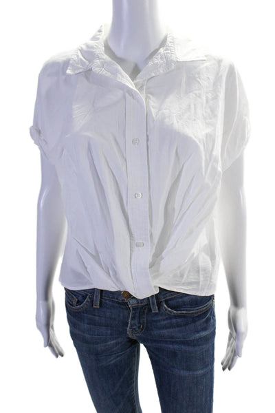 Stateside Womens White Cotton Collar Twist Front Short Sleeve Shirt Size XS