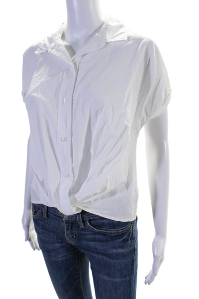 Stateside Womens White Cotton Collar Twist Front Short Sleeve Shirt Size XS