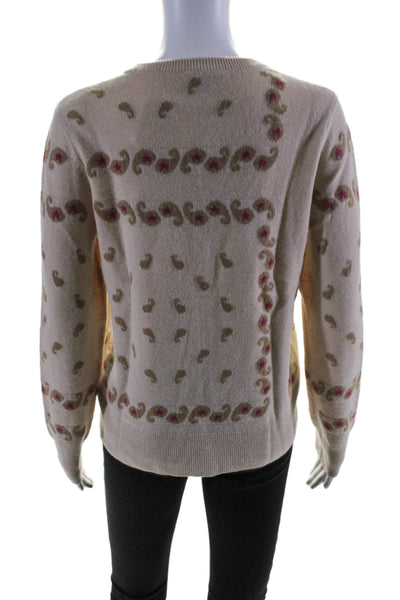 Happy Sheep Womens Long Sleeve Crew Neck Paisley Sweater Beige Wool Size XS