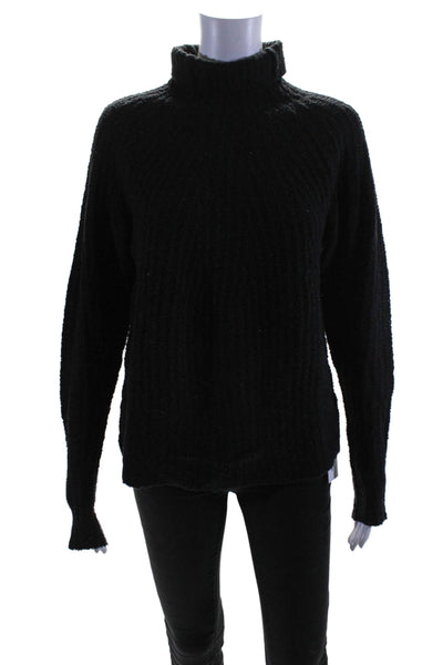 Parrish Womens Long Sleeve Turtleneck Open Knit Sweater Black Wool Size Medium