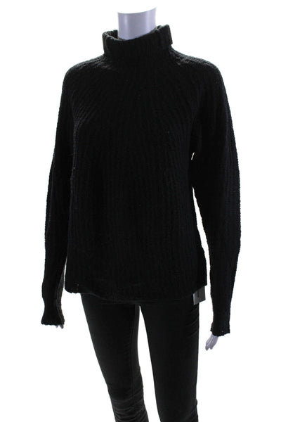 Parrish Womens Long Sleeve Turtleneck Open Knit Sweater Black Wool Size Medium