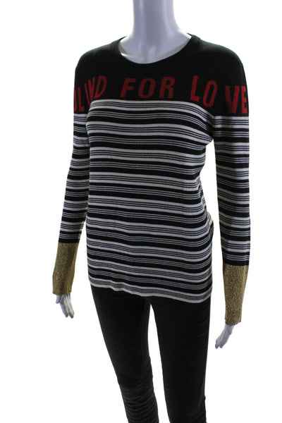 Gucci Womens Cashmere Striped Blind For Love Sweater Black White Size Medium