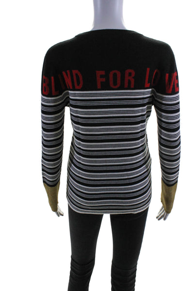 Gucci Womens Cashmere Striped Blind For Love Sweater Black White Size Medium