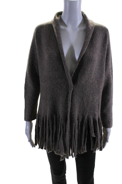 Fabiana Filippi Womens Single Button V Neck Fringe Cardigan Sweater Brown 2XS