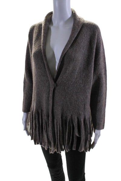 Fabiana Filippi Womens Single Button V Neck Fringe Cardigan Sweater Brown 2XS