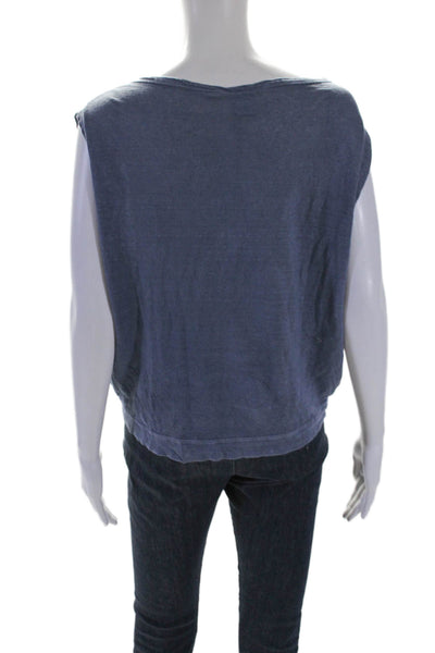 Sunday Tropez Womens Sleeveless Oversized Scoop Neck Linen Shirt Blue Size Small