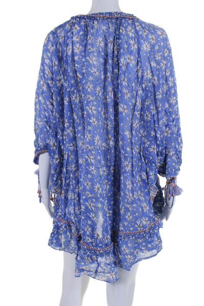 Poupette St. Barth Womens 3/4 Sleeve Lotus Poncho Dress Blue White One Size