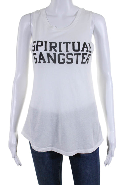 Spiritual Gangster Womens White Graphic Print Scoop Neck Tank Top Size XS