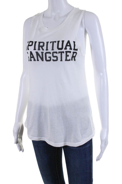 Spiritual Gangster Womens White Graphic Print Scoop Neck Tank Top Size XS