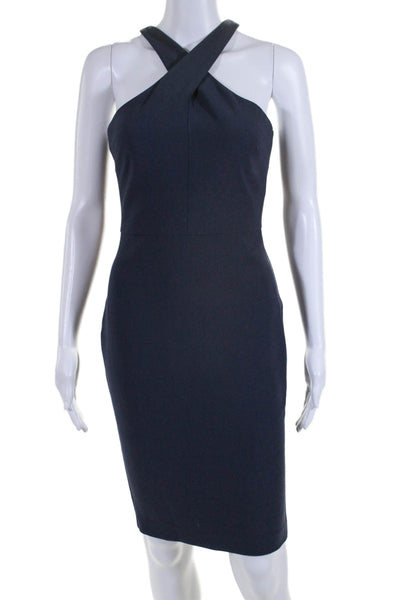 Likely Womens Navy Crisscross Halter Neck Sleeveless Bodycon Dress Size 2