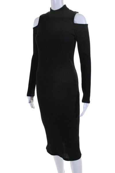 Veronica M Womens Black Ribbed High Neck Cold Shoulder Sweater Dress Size XS