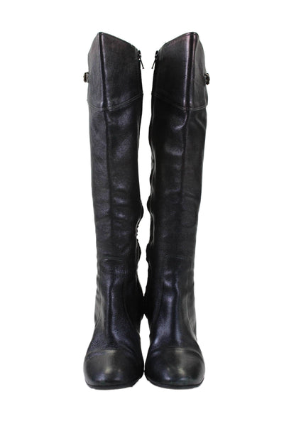 J Crew Womens Leather Pointed Toe Knee High Zip Up Boots Black Size 8