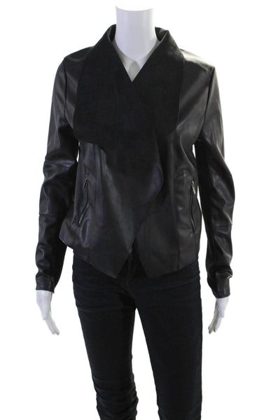 Bagatelle Collection Womens Vegan Leather Open Front Jacket Black Size S