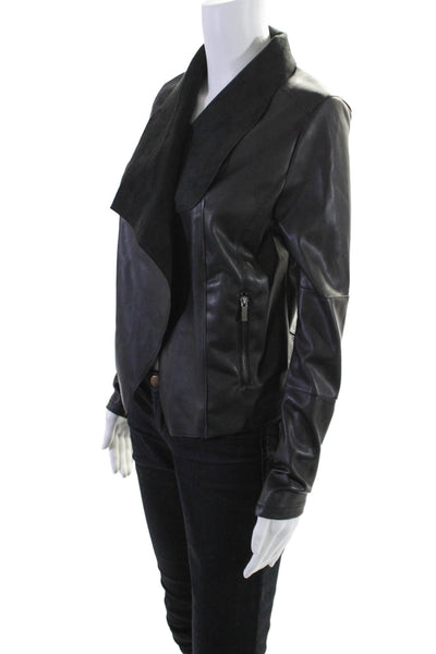 Bagatelle Collection Womens Vegan Leather Open Front Jacket Black Size S