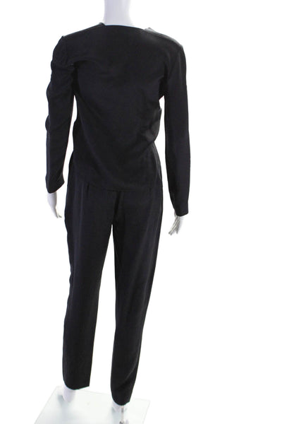 Roland Mouret Womens Silk V Neck Skinny Leg Jumpsuit Black White Size 2