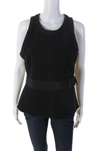 Prada Womens Black Wool Bow Front Detail Crew Neck Sleeveless Blouse Top Size 46