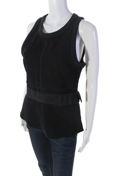 Prada Womens Black Wool Bow Front Detail Crew Neck Sleeveless Blouse Top Size 46