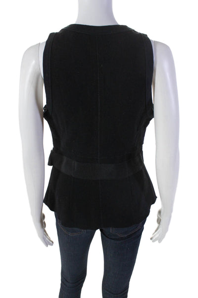 Prada Womens Black Wool Bow Front Detail Crew Neck Sleeveless Blouse Top Size 46