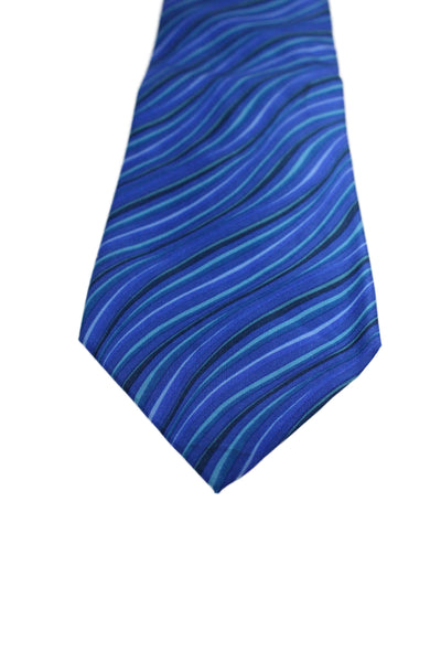 Gucci Mens Multi Blue Striped Print Silk Necktie Size OS