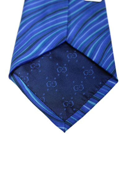 Gucci Mens Multi Blue Striped Print Silk Necktie Size OS