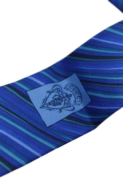 Gucci Mens Multi Blue Striped Print Silk Necktie Size OS