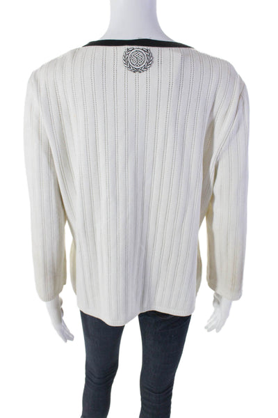 St. John Sport Womens Double Zip Pointelle Knit Sweater White Size L