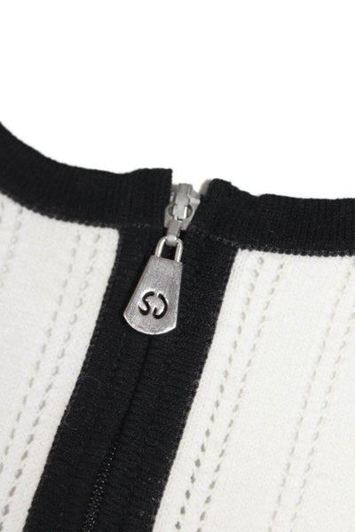 St. John Sport Womens Double Zip Pointelle Knit Sweater White Size L