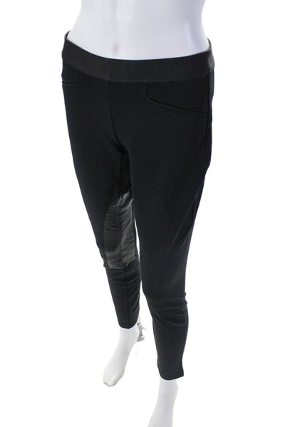 Theory Womens Elastic Waist Leather Detail Slim Fit Pants Black Size S