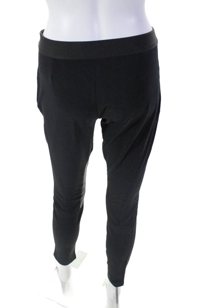 Theory Womens Elastic Waist Leather Detail Slim Fit Pants Black Size S