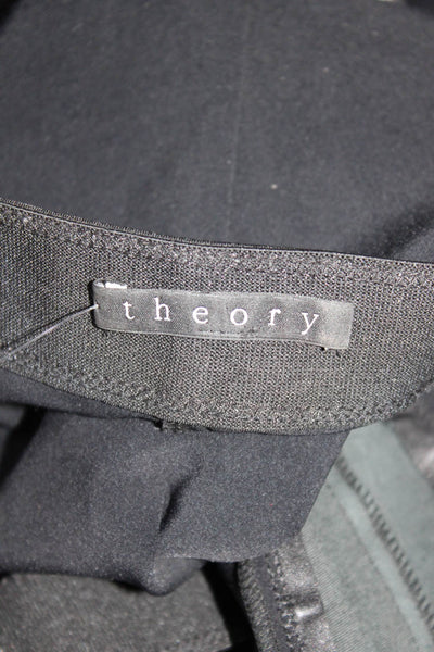 Theory Womens Elastic Waist Leather Detail Slim Fit Pants Black Size S