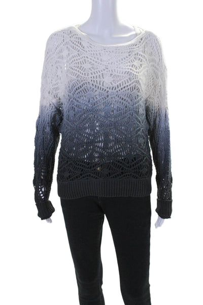 Elan Women's Round Neck Long Sleeves Ombre Open Knit Sweater Size M