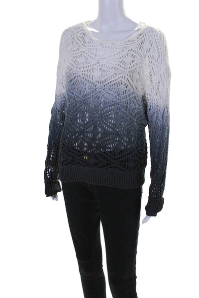 Elan Women's Round Neck Long Sleeves Ombre Open Knit Sweater Size M