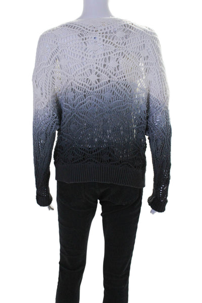 Elan Women's Round Neck Long Sleeves Ombre Open Knit Sweater Size M