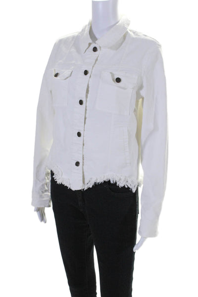 Elan Women's Collared Long Sleeves Button Up Jean Jacket White Size L