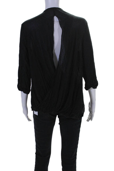 Helmut Lang Women's V-Neck Long Sleeves Button Down Shirt Black Size M