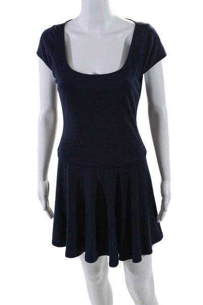 Alice + Olivia Womens Wool Lace Trim Square Neck Short Sleeve Dress Navy Size 8