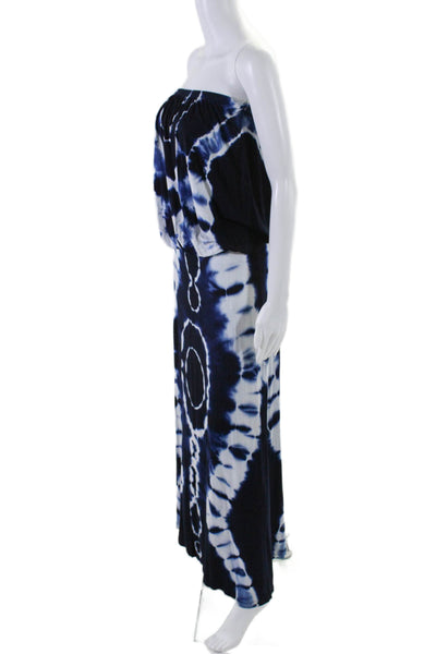 Young Fabulous & Broke Womens Stretch Tie Dye Strapless Maxi Dress Blue Size S