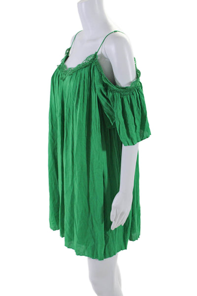 Alice + Olivia Womens Pleated Lace Trim Off The Shoulder Mini Dress Green Size M