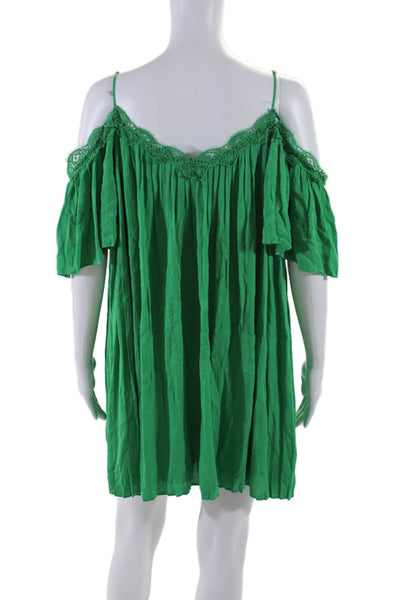 Alice + Olivia Womens Pleated Lace Trim Off The Shoulder Mini Dress Green Size M