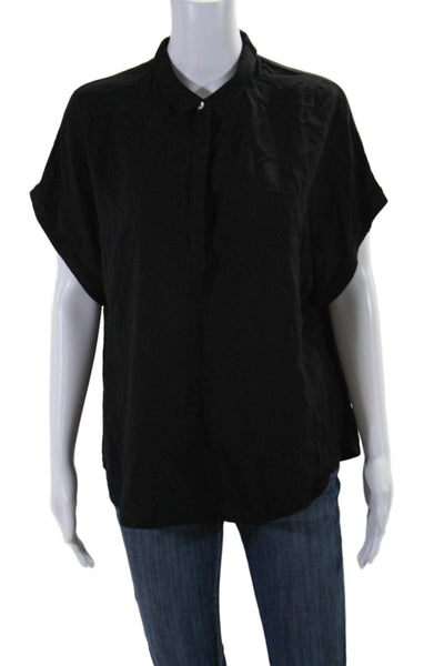 AG Adriano Goldschmied Womens Collared Short Sleeve Blouse Top Black Size M/L