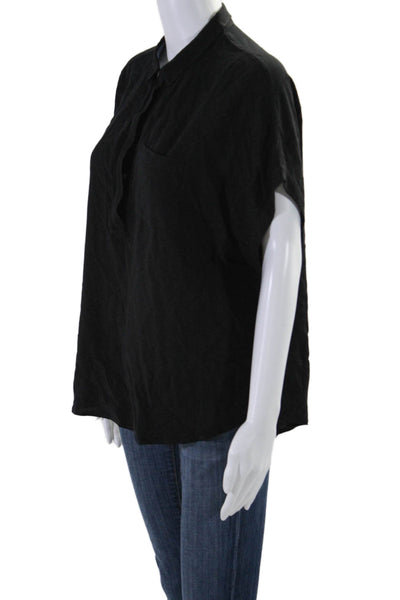 AG Adriano Goldschmied Womens Collared Short Sleeve Blouse Top Black Size M/L