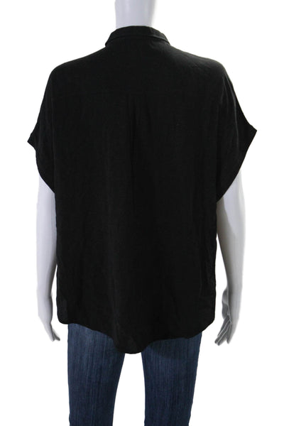 AG Adriano Goldschmied Womens Collared Short Sleeve Blouse Top Black Size M/L