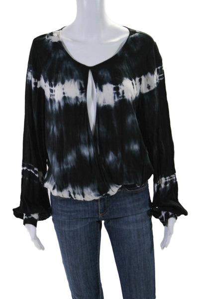 Young Fabulous & Broke Womens Tie Dye V-Neck Long Sleeve Blouse Top Navy Size L