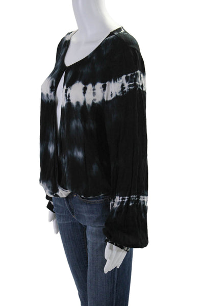 Young Fabulous & Broke Womens Tie Dye V-Neck Long Sleeve Blouse Top Navy Size L