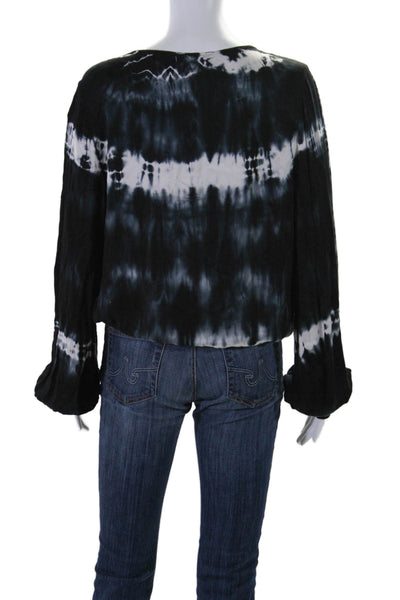 Young Fabulous & Broke Womens Tie Dye V-Neck Long Sleeve Blouse Top Navy Size L