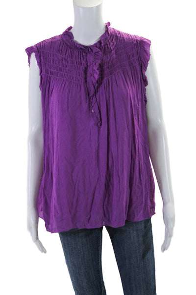 Ba&Sh Womens Ruched Ruffle Trim Sleeveless Pullover Blouse Top Purple Size M