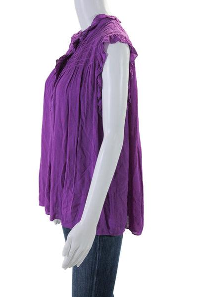 Ba&Sh Womens Ruched Ruffle Trim Sleeveless Pullover Blouse Top Purple Size M