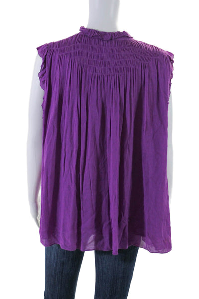 Ba&Sh Womens Ruched Ruffle Trim Sleeveless Pullover Blouse Top Purple Size M