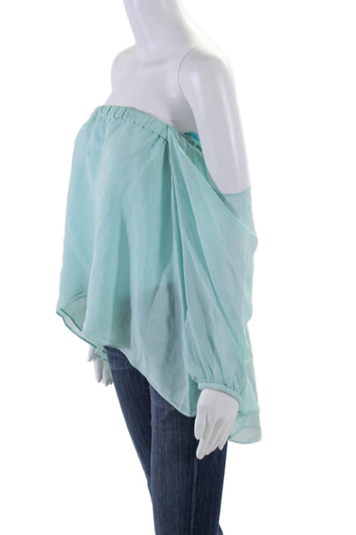 Artelier Nicole Miller Womens Silk Off The Shoulder Blouse Top Blue Size M